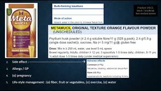 OTC, 3.01, Metamucil counselling, bulk forming laxative, constipation,  USMLE, OSCE, Roze Pharm