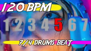 ✅ 120 BPM Backing Track in 7/4 🥁 Ten minutes of drums beat for practicing