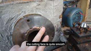 homemade concrete base metal lathe 11, first cut