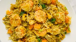 Prawn fried rice with leftover rice / Shrimp fried rice / Chingri fried rice recipe .