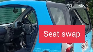 Swapping out the seats in the '06 #smart #ForTwo 450 for better ones. #SmartForTwo #WhaleSmart