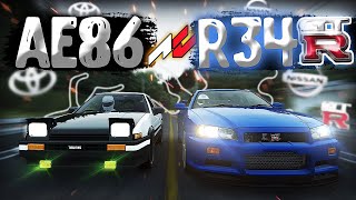 КТО БЫСТРЕЕ на ГОРНОЙ ДОРОГЕ? AE86 vs SKYLINE GT-R R34 | DESTIMAGE