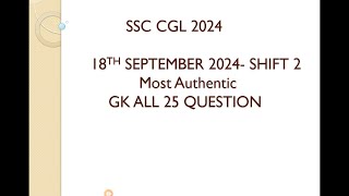 SSC CGL 18 September shift 2 gk questions review and analysis.