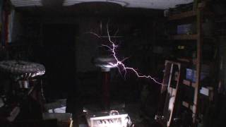 My rebuilt 6" dual MOT Tesla coil + blown light and smoking coil