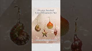 Dazzling Orange Glass Seashell Ornaments – Set of 4