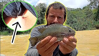 PESCA con línea a mano,  me TOCÓ que sacarme el anzuelo