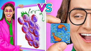 Tiny vs. Giant Art Challenge 🎨🤏🖌️ Genius Hacks & Gadgets to Boost Your Skills