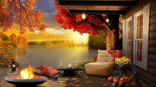 Autumn Cozy Lake House Porch Ambience with Bonfire | Autumn Morning Ambience