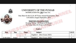 LLB 5 YEAR PART 1 DATE SHEET ANNUAL EXAM SESSION 2023_24 ?UNIVERSITY OF PUNJAB ! LAW STUDIES UPDATES