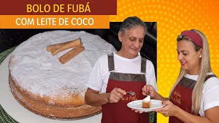 BOLO DE FUBÁ COM LEITE DE COCO| MUITO FOFINHO| FÁCIL E RÁPIDO| Receitas de pai e filha