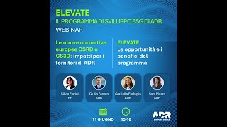 ELEVATE: il programma di sviluppo ESG di ADR - 1°webinar - 11 giugno 2024