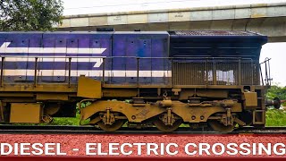 Beautiful Looking DIESEL and Green ELECTRIC - CROSSING !! Indian Railways