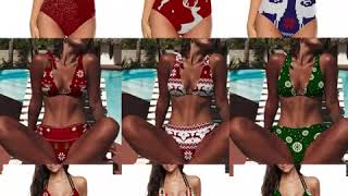 Custom Christmas swimsuit one piece print bathing suit sexy cut out bikini with deer