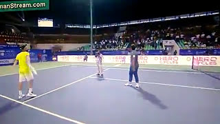 Dudi Sela playing cricket on ATP Chennai 2017