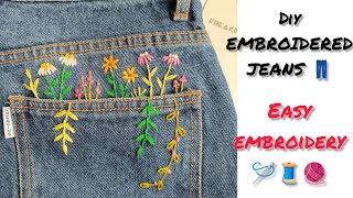 Embroidery on Jeans || DIY Embroidered Jeans || Easy embroidery design