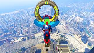 SPIDERMAN and Motorcycles with Superheroes Mega Ramp Challenge - GTA 5