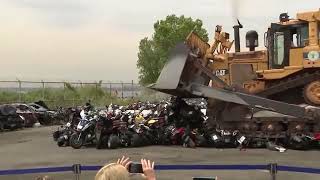 Just Like In Lagos, New York Crushes Hundreds Of Seized Illegal Dirt Bikes With Bulldozer