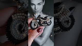 Brooch Black&White motorcycle. Handmade. Брошь мотоцикл ручной работы