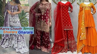 करवा चौथ के लिए latest sharara gharara design | designer partywear sharara dress fashion #fashion