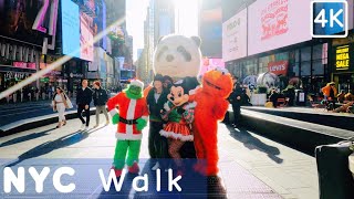 [4K] NYC 🗽 Winter Holiday Walk - Times Square TKTS red steps 🇺🇸