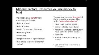 Material factors vs cultural factors and educational achievement - GCSE sociology