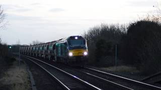 68005 flies by Tamworth with the Crewe to Toton Engineers train on the 22.12.14