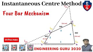 3| Instantaneous centre method| Four bar mechanism Kinematics of Machines| Graphical Method