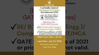 Coal India Limited Management Trainee Recruitment 2022 #shorts #jobseduworld #jobsearch