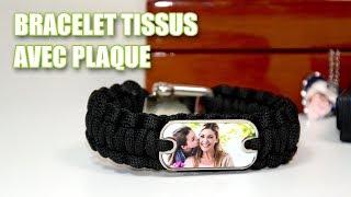 Bracelet tissu noir avec plaque personnalisée