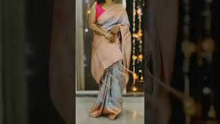 Blue and peach Banarasi silk Saree with Pink sleeveless Blouse | How to drape a saree? #sareehaul