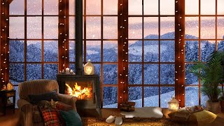 Snow Ambience | Cozy Winter Cabin Ambience in Mountains with Fireplace