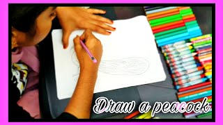 How to draw and colour a peacock || peacock drawing|| KOUZINS KIDZ WORLD