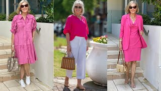 11 OUTFITS PARA AMANTES DEL COLOR ROSA MAYORES DE 50 AÑOS.