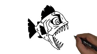 How to Draw Piranha Fish.