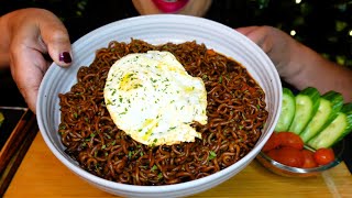 ASMR Chapagetti Jjajang Ramen | Black Bean Noodles with Egg | Eating Sounds | No Talking