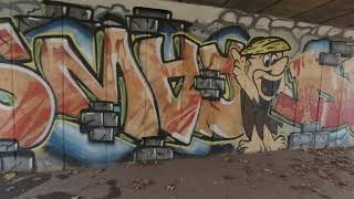 the Flintstones video of artwork in cardiff subway tunnel nov 2023