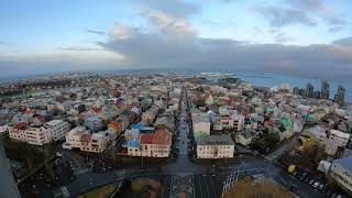 View from Hallgrímskirkja observation deck at sunrise