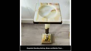 Exquisite Standing Ashtray, Brass and Marble Floor Cigarette Stand, Mid Century Hollywood Regency...