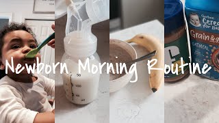 Newborn Morning Routine | breast pumping schedule +  breakfast + swaddling baby