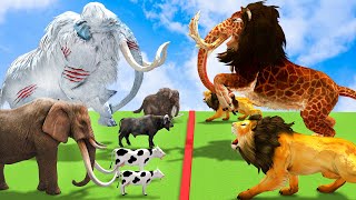 White Zombie Mammoth vs Monster Lion Attacks Elephant Fight Giant Lion Chase Cow Cartoon Buffalo