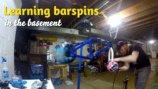 Learning bar spins on a soccer ball BMX