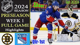 Bruins vs Rangers Today [ FULL GAME 1st] | Sept 26,2024 | NHL Today |2024 NHL Preseason