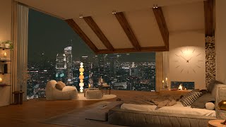 4K Melodic Retreat - Cozy Bedroom with Panoramic City Night Views and Soothing Jazz 🎶 Nighttime Jazz