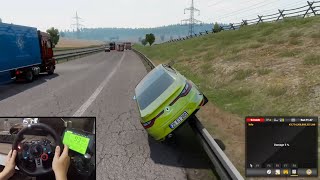 Renault Mégane IV - Accident at a Police Roadblock! (ETS2) | Steering Wheel + Shifter Gameplay