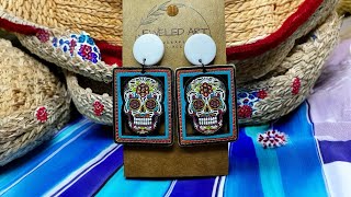 Hand-Painted SUGAR SKULL RECTANGLE - Succulent Eyes Wood Earrings Tutorial