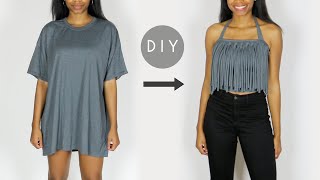 DIY Fringe Halter Top From a T-Shirt (Easy Sewing)