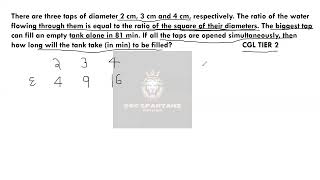 There are three taps of diameter 2 cm 3 cm and 4 cm respectively The ratio of #cgl  TIER 2#ssc