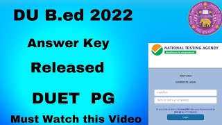 DU B.ed Answer Key 2022 || DUET PG || Solved Question Paper #crackexam