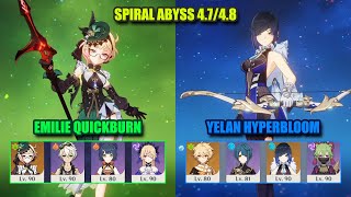 F2P Emilie QuickBurn & F2P Yelan Hyperbloom | Spiral Abyss 4.7/4.8 | Genshin Impact