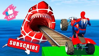 GTA 5 Crazy Ragdolls | Spiderman by Quad Bike On Rainbow Spiders Bridge (Spider Shark Jumps) #shorts